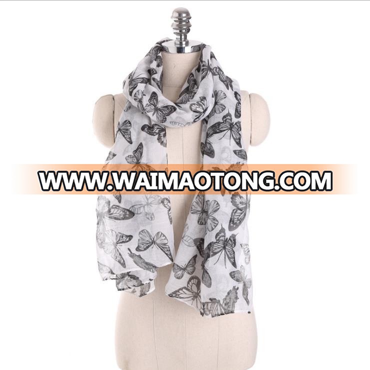 2018 Wholesale butterfly Print Voile Print Scarf Fashionable Women Scarves shawl