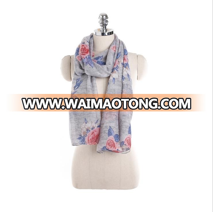 2018 Wholesale Lightweight Fashion Floral Print Scarf Shawl Wrap For Women